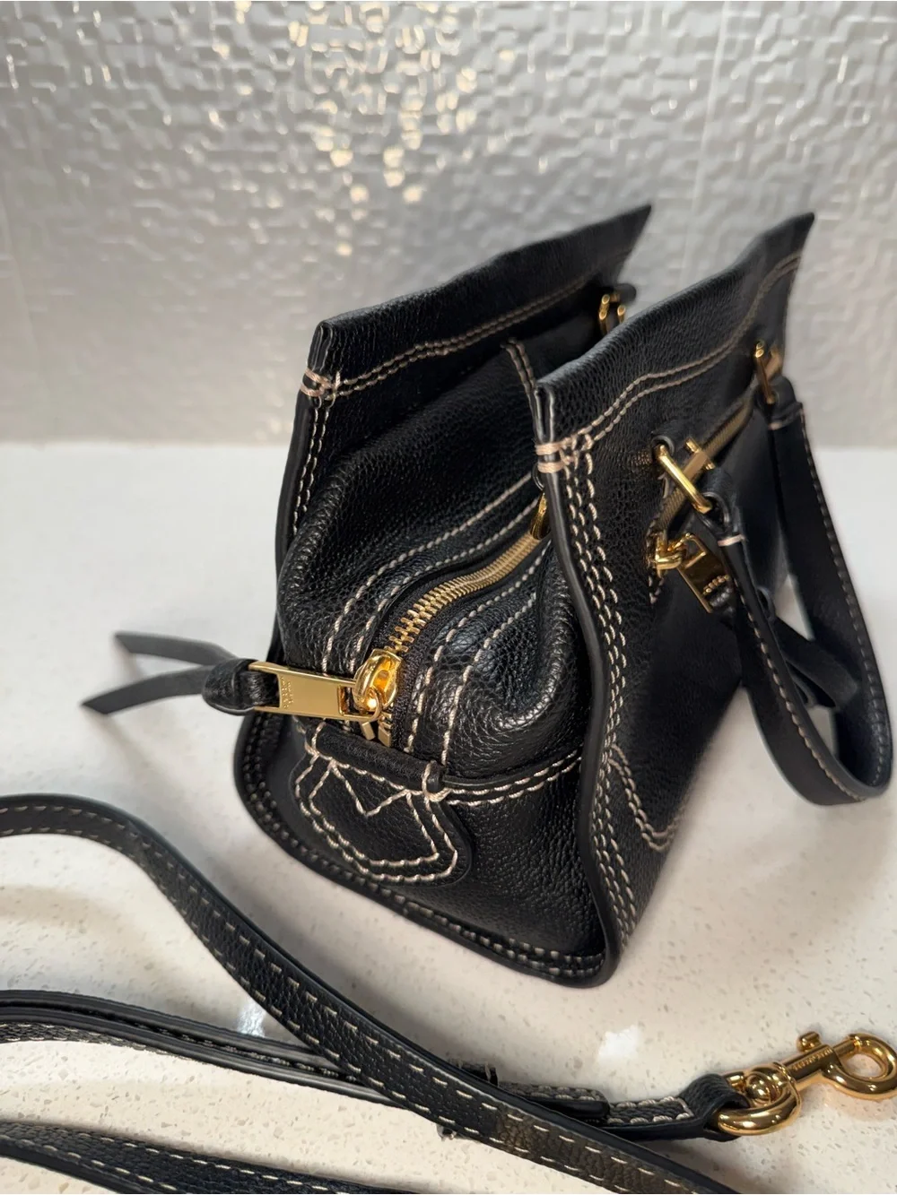Marc Jacobs Small Black Pebbled Leather Gold Hardware Handbag